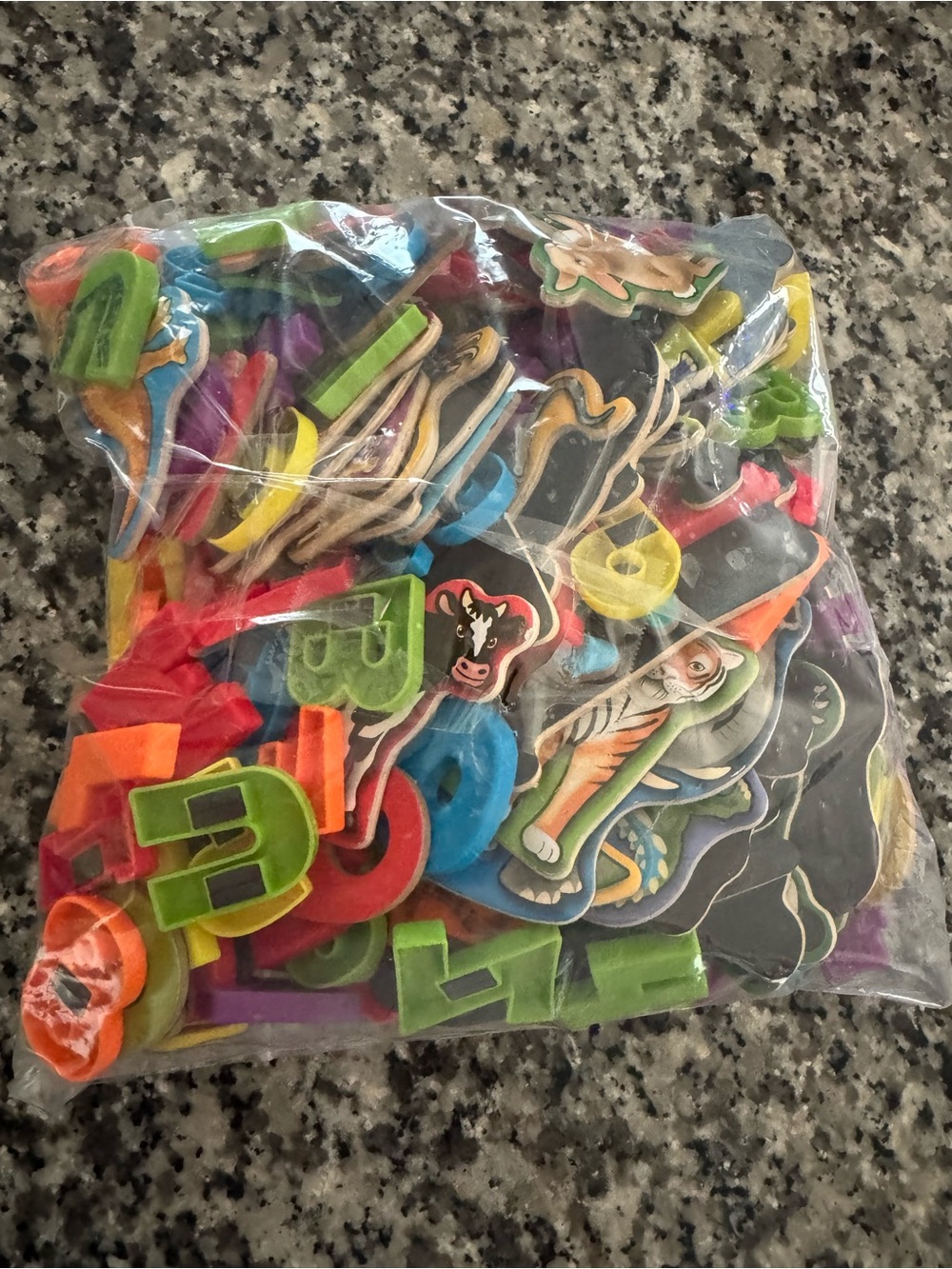 Bag of Colorful magnetic Letters and Animal Shapes